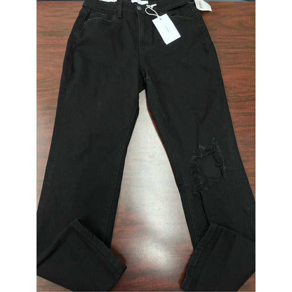 NWT Buckle Vervet Black Skeeter Stretch Boyfriend Distressed Black Jeans Size 27